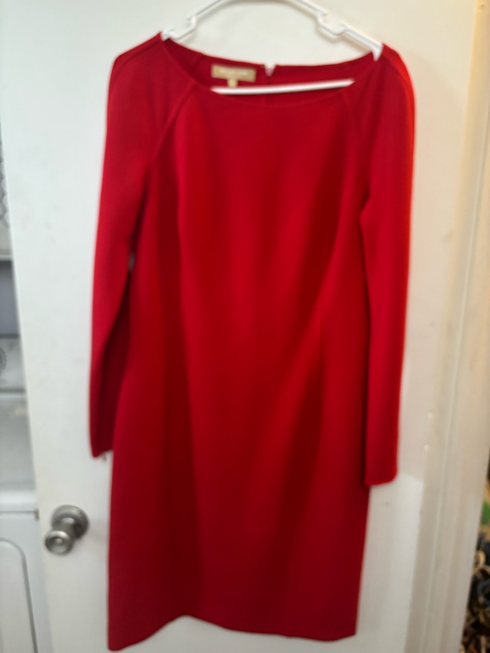 Michael Kors Collection Italy  Stretch Wool Crepe Shift Crimson Red Dress Sz 14